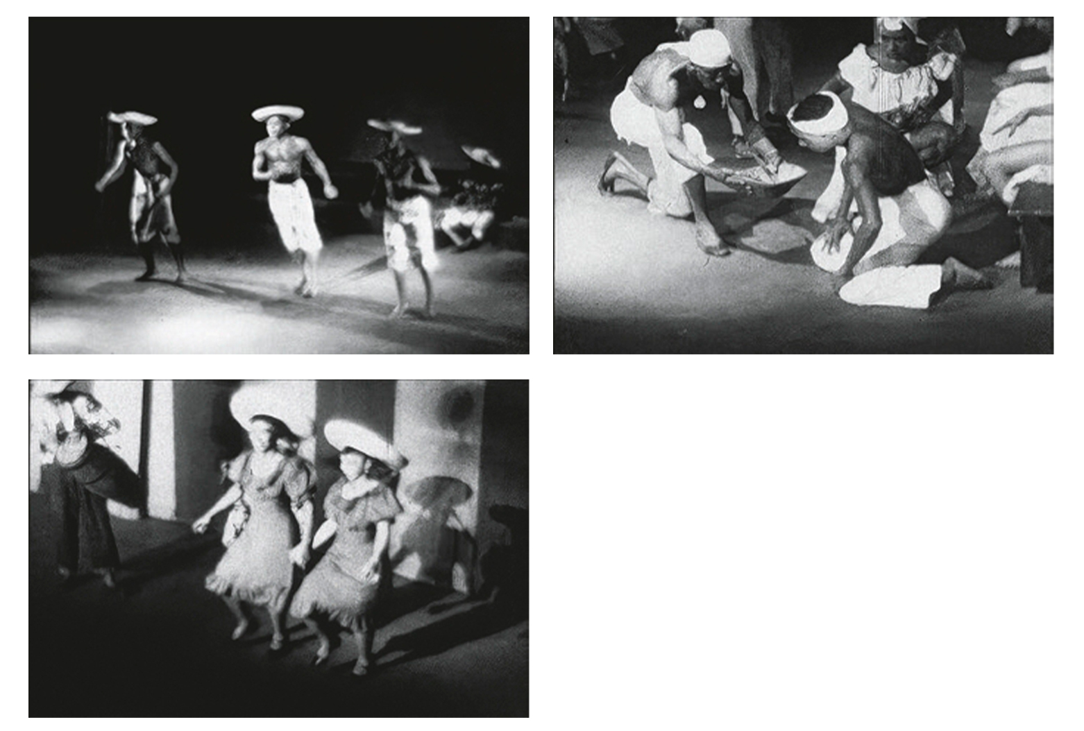 Apresenta&ccedil;&otilde;es de Katherine Dunham, filmadas em 1947 e 1956 Stills dos filmes Shango, Charm Dance from &ldquo;L&rsquo;Ag&rsquo;Ya&rdquo;, Ag&rsquo;Ya Fight from &ldquo;L&rsquo;Ag&rsquo;Ya&rdquo; and Washerwoman. Xang&ocirc;, Dan&ccedil;a do encanto de L&rsquo;Ag&rsquo;Ya, briga Ag&rsquo;Ya de L&rsquo;Ag&rsquo;Ya e Lavadeira.
